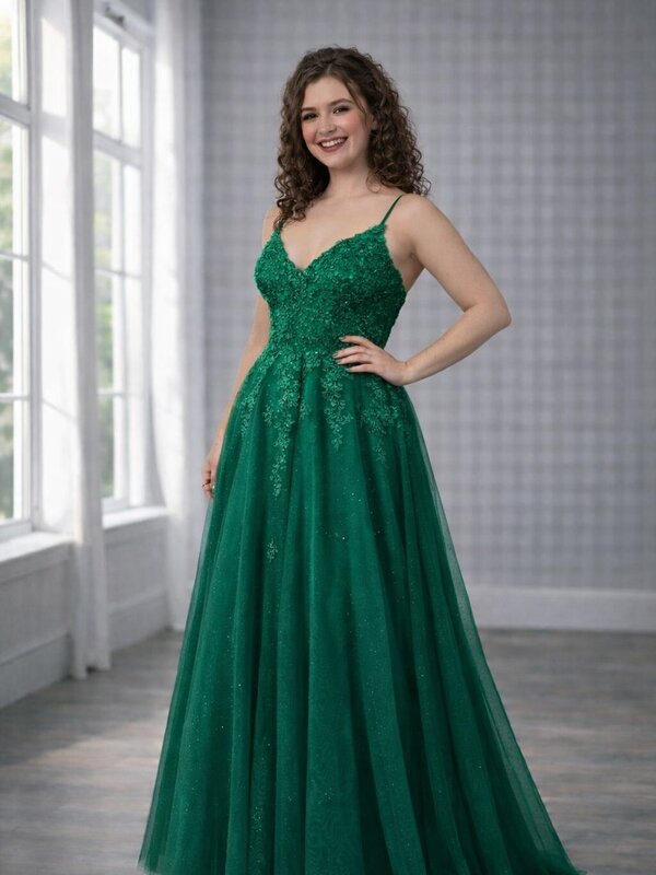 Kleid_grün_Jugendweihe_Abiball_Tüll_Glitzer Kleid_grün_Jugendweihe_Abiball_Tüll_Glitzer