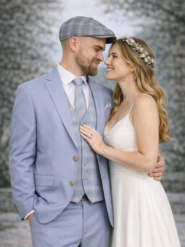 Anzug_hellblau_Vintage_Mütze_48_50_52